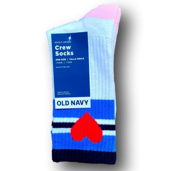 3/$18 Heart & Stripes Funny Novelty Crew Socks - Brand New - Picture 1 of 2